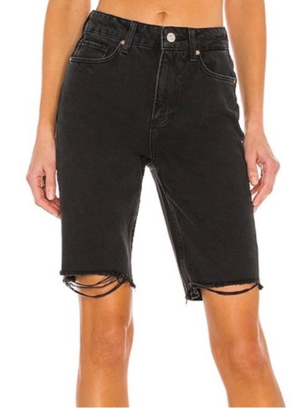 PAIGE Women's Robbie Vintage Covered Button Fly Raw Hem High Rise Short SZ 26